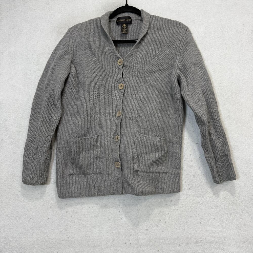 Classiques Entier Cardigan Sweater Womens XL Gray Merino Wool Button Knit